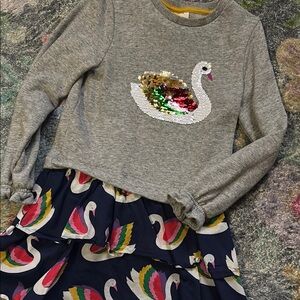 Mini Boden Swan Sequin Sweatshirt Dress Size 6-7